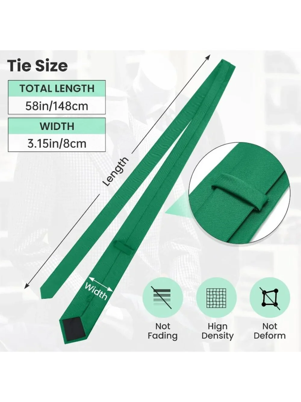 Men's Emerald Green Twill Diagonal Textured Formal Necktie For Business Dress